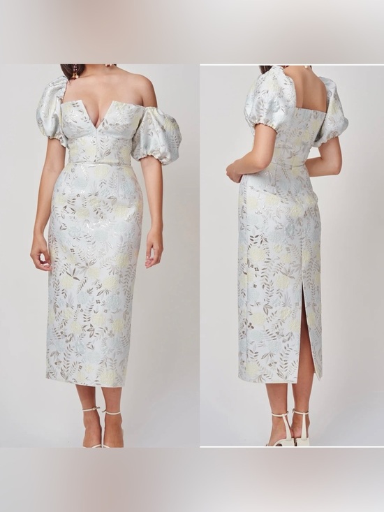 Markarian Dresses & Skirts - Markarian Yvette Ivory Metallic Brocade Puff Sleeve Corset Bodice Dress Size 0